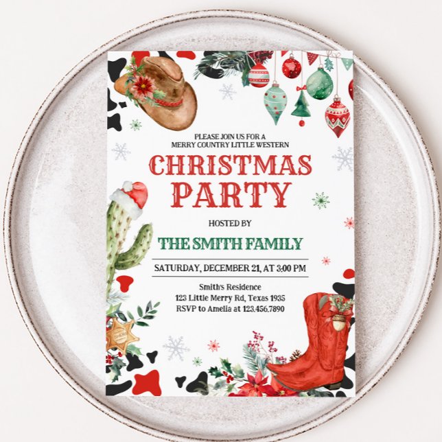 Invitación País Boots Fiesta a Navidades occidentales (Western Country Boots Christmas Party Invitation)