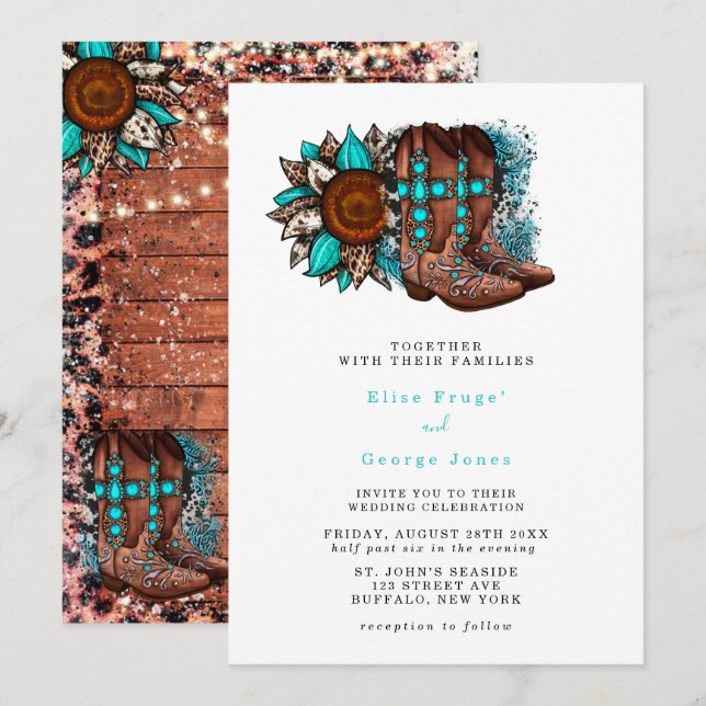 Invitación País Cowboy Boots Barn Boda (Anverso / Reverso)