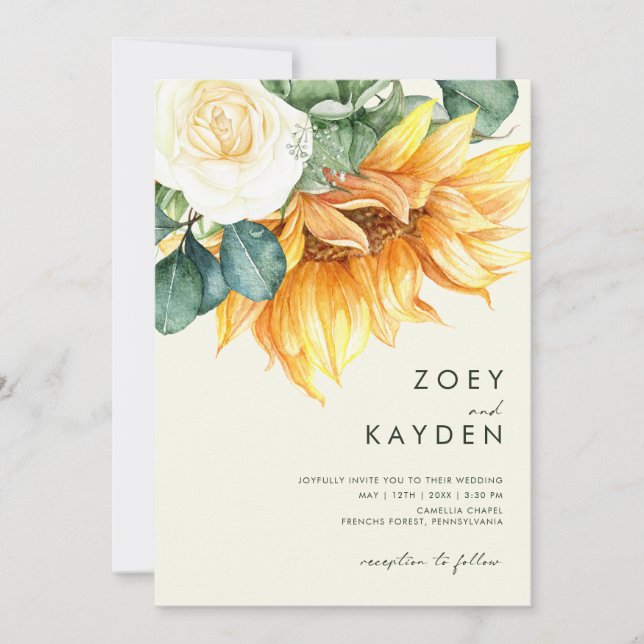 Invitación País Crema De Sunflower Bouquet En Un Boda (Anverso)