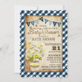 Invitación País Daisies Gingham Check Boy Baby Shower