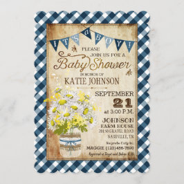 Invitación País Daisies Gingham Check Boy Baby Shower