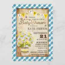 País Daisies Gingham Check Boy Baby Shower