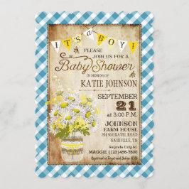Invitación País Daisies Gingham Check Boy Baby Shower