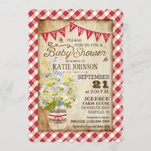 Invitación País Daisies Gingham Check Twins Baby Shower