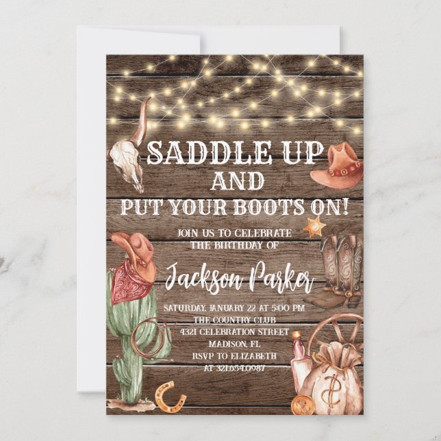 Invitación País de cumpleaños occidental bota fiesta de cumpl (Anverso)