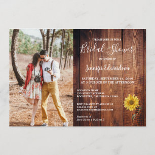 Invitación País de girasol con foto de madera de grano rústic