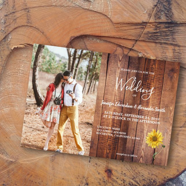 Invitación País de la foto del girasol de la madera del grane (Subido por el creador)