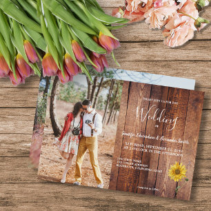 Invitación País de la foto del girasol de la madera del grane