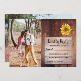 Invitación País de la foto del girasol de madera rústica Wedd