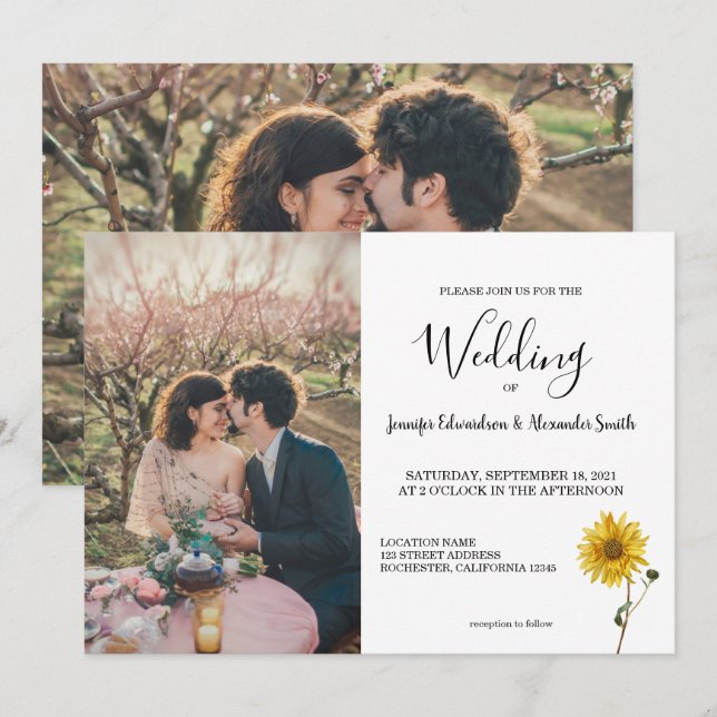 Invitación País de la foto floral de girasol rústico Wedding  (Anverso / Reverso)