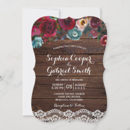 Invitación País de la Marina Borgoña Floral Lace | Boda mader
