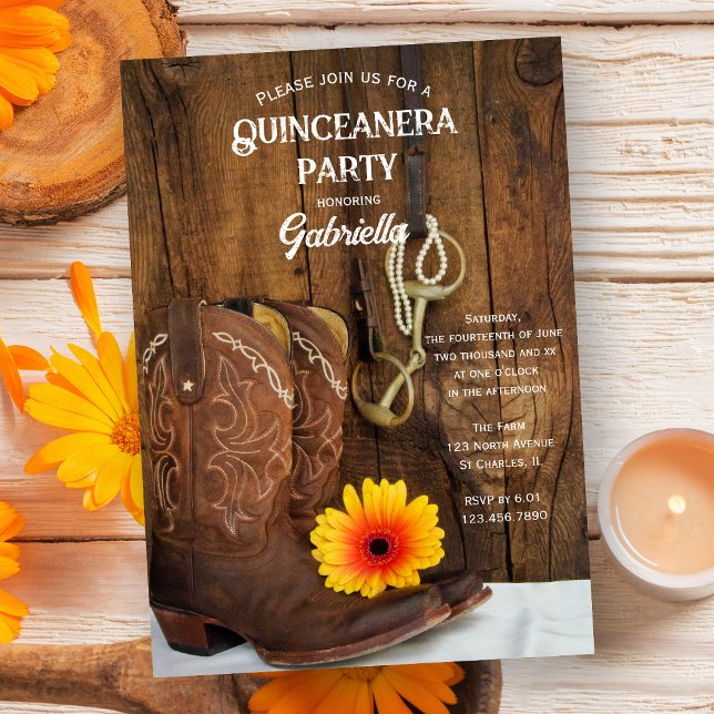 Invitación País de marea negra de bota de bovino Quinceanera  (Subido por el creador)