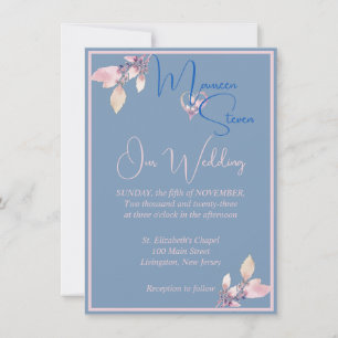 Invitación País floral Boda azul y rosa