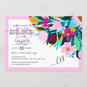 Invitación País Floral rosa dorado deja la frontera dulce 16