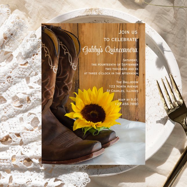 Invitación País Girasol Occidental Quinceanera Barn Fiesta (Subido por el creador)