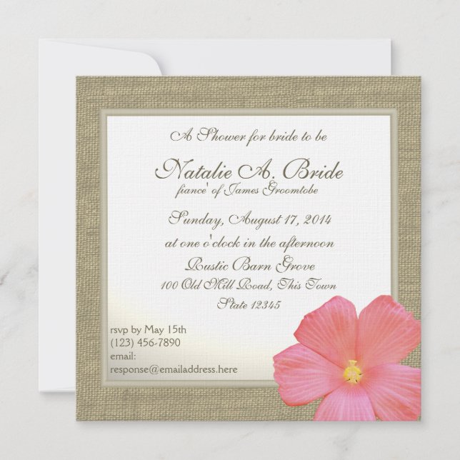 Invitación País Hibiscus Tropical Bridal Shower (Anverso)