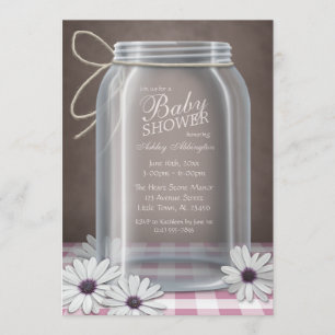 Invitación País Mason Jar Pink Gingham Baby Shower