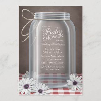 Invitación País Mason Jar Red Gingham Baby Shower