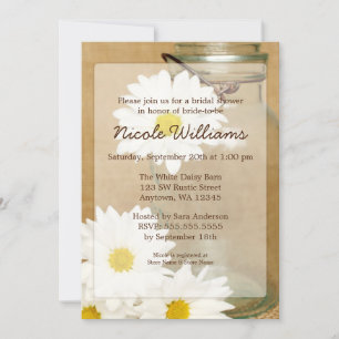 Invitación País Mason Jar White Daisies Ducha Bridal