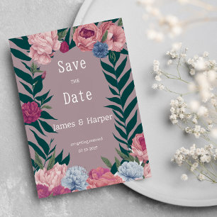 Invitación País morado verde oscuro malva rosa floral Guardar