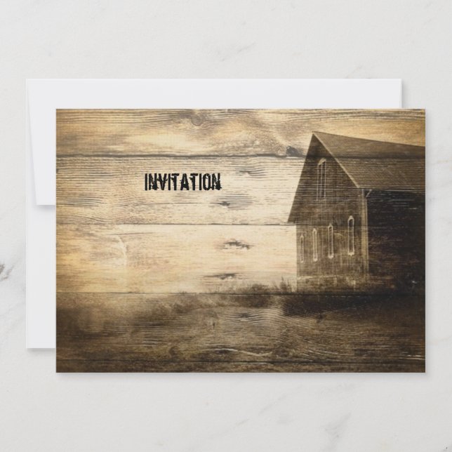 Invitación país occidental primitivo granero antiguo cabaña d (Anverso)