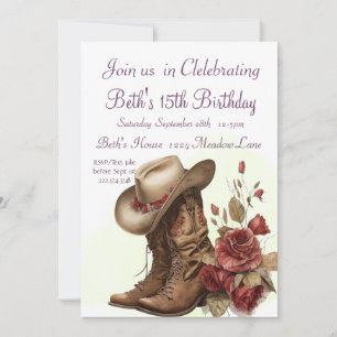 Invitación País occidental, Rosas, 15º cumpleaños