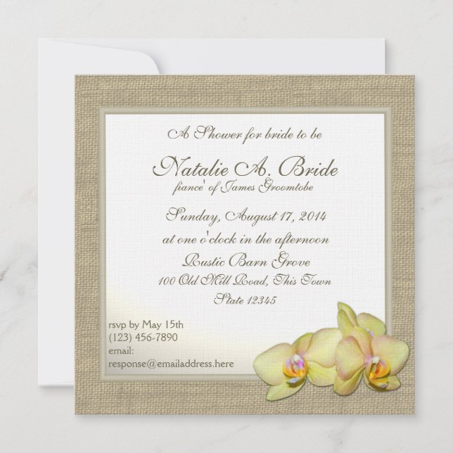 Invitación País Orquídea Amarilla Ducha de Novias (Anverso)