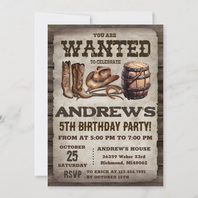 Invitación País personal País occidental Vintage Cumpleaños d (Anverso)