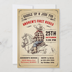 Invitación País personalizado Cowboy 1er cumpleaños Rodeo Wil