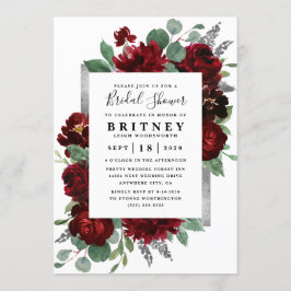 Invitación País rojo y plateado Rosa de Borgoña ducha de novi