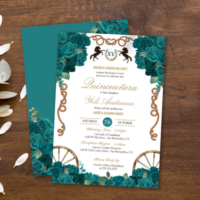 Invitación País Rosa verde azul verde azulado Quinceanera occ (Subido por el creador)