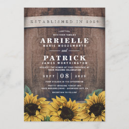 Invitación País Rústico Barrel Vintage Boda de Girasol
