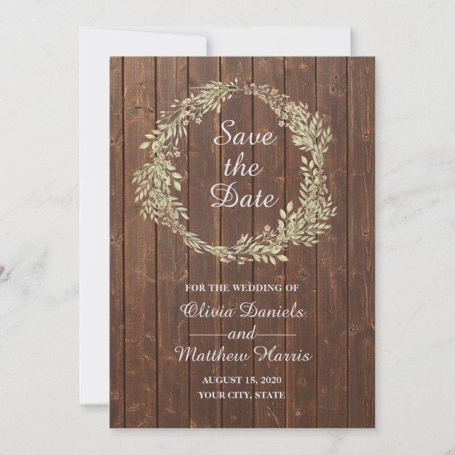 Invitación País rústico. Boda granero de madera Save the Date (Anverso)
