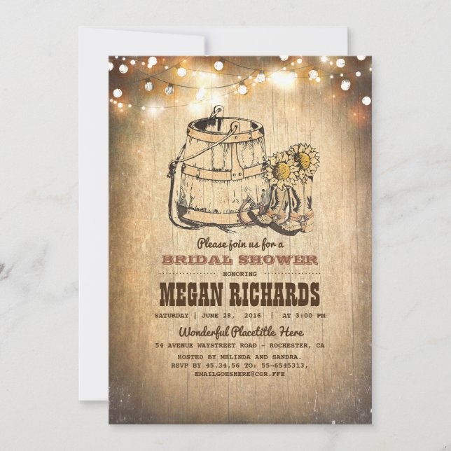 Invitación País Rústico Cowboy Boots Brilla Ducha de novias (Anverso)