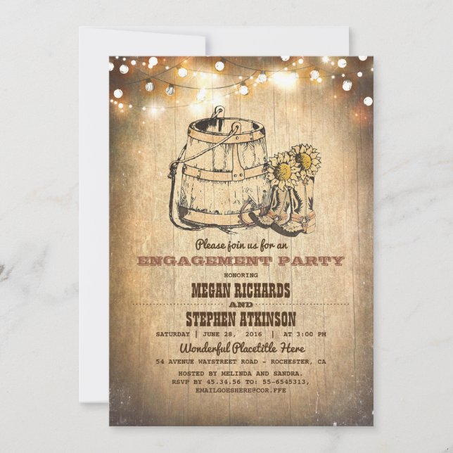 Invitación País Rústico Cowboy Boots Partido de Compromiso (Anverso)