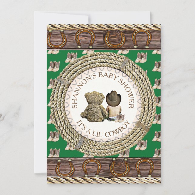 Invitación País rústico de vaqueros y Baby Shower occidental (Anverso)