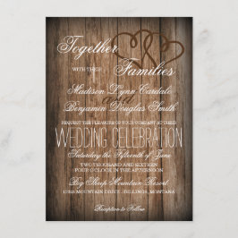 Invitación País Rústico Doble corazón Boda de Madera Invita
