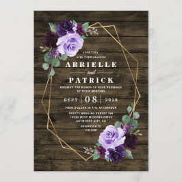 Invitación País Rústico Floral Morado y Boda de Oro