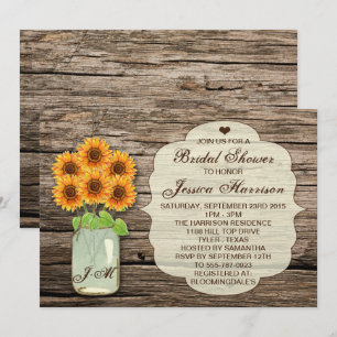Invitación País Rústico Girasol Mason Jar Bridal Shower