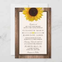 Invitación País Rústico Girasol y Boda de Madera Marrón