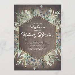 Invitación País Rústico | Greenery Gold Frame Baby Shower