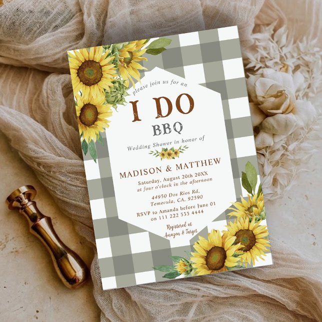 Invitación País Rústico Hago Barbacoa Girasol Boda Despedida  (Country Rustic I Do BBQ Sunflower Wedding Shower Invitation)