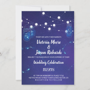 Invitación País Rústico luces masón jarras luciérnagas Boda