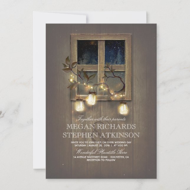 Invitación País Rústico | Mason Jar Lights Fall Wedding (Anverso)