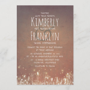 Invitación País Rústico   Noche Luces Campo Boda Jardín