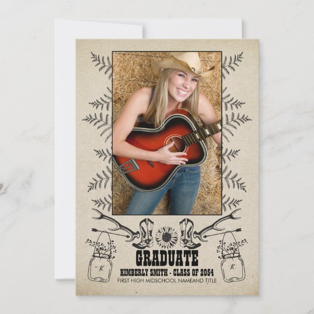 Invitación País Rústico | Partido de Graduación de Fotografía (Anverso)