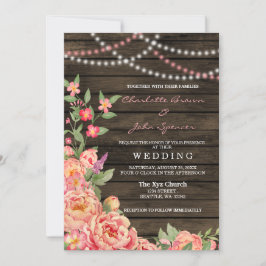 Invitación País Rústico Peony Barn Wood Boda