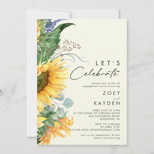 Invitación País Sunflower Amarillo claro Celebremos (Anverso)