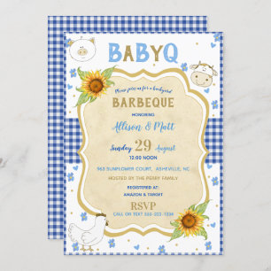 Invitación País Sunflower Blue Gingham Baby Barbacoa
