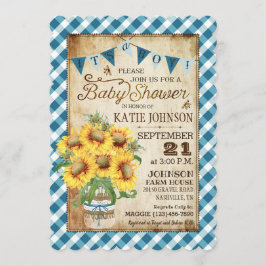 Invitación País Sunflower Gingham Check Boy Baby Shower